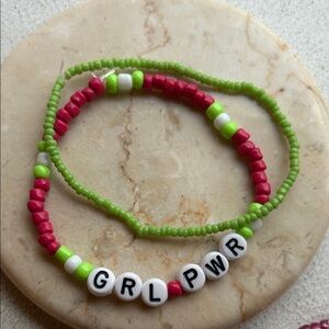 GRL PWR Beaded Bracelet Set — Pink & Lime Green